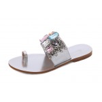 Silver Metallic Gemstones Diamantes Glamorous Fancy Flats Thumb Sandals Shoes